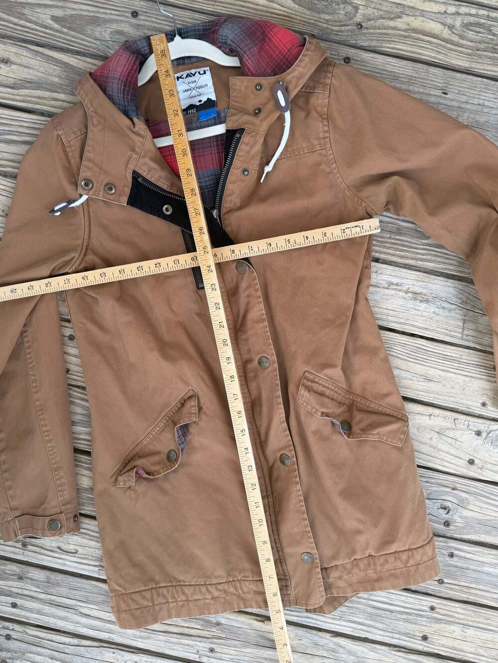 KAVU Women's Brown Canvas Hooded Utility Jacket with Plaid Flannel Lining - Picture 6 of 6
